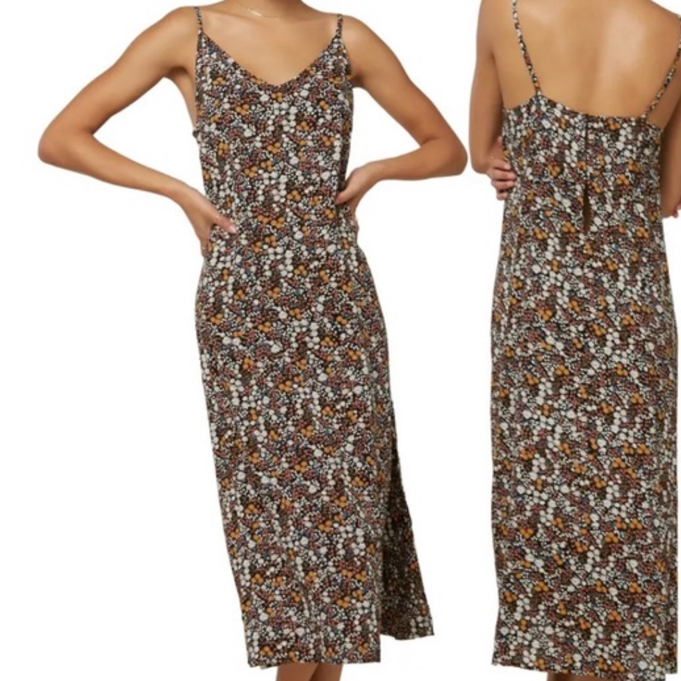 Nwt! O’neill Meeka Floral Print Midi Dress Side Slit Medium Tank Sleeveless